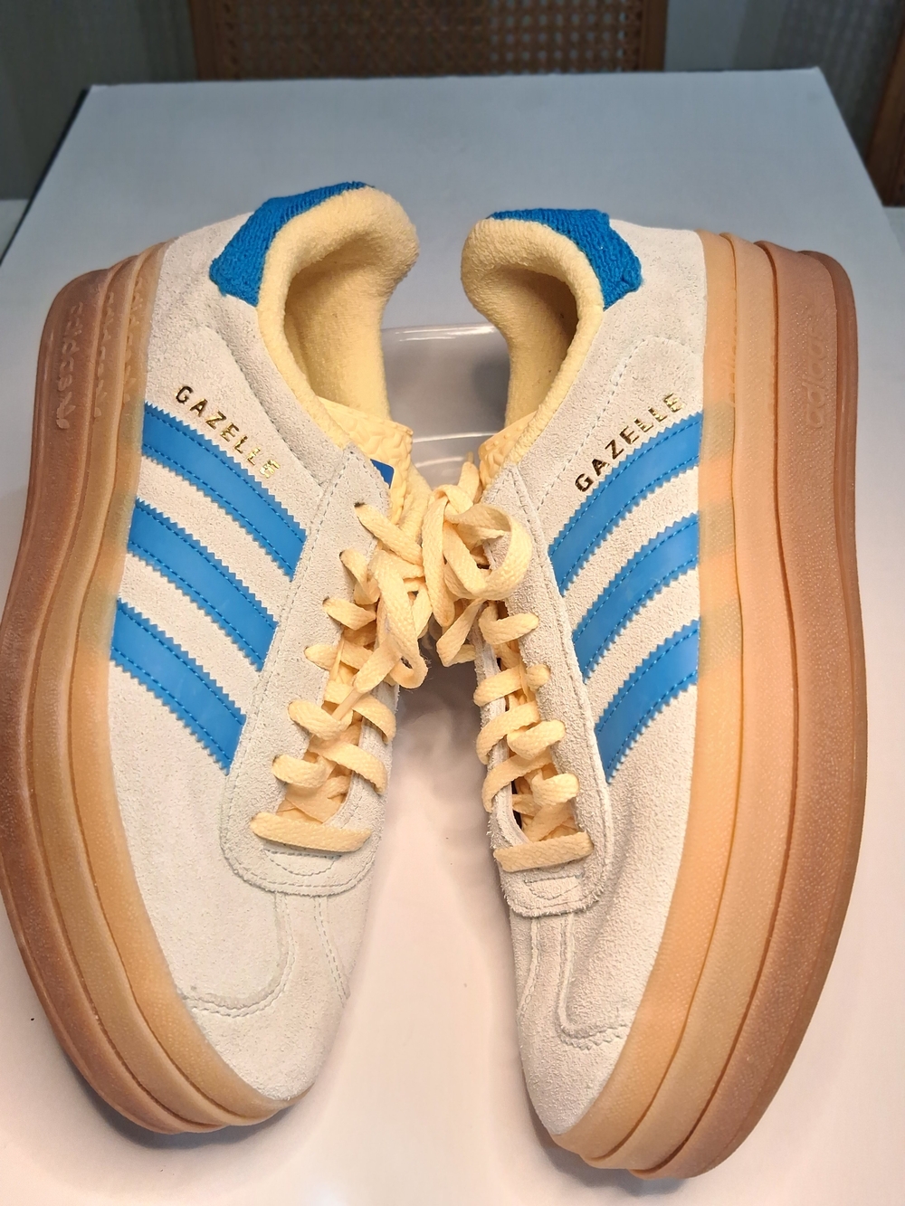 adidas Gazelle Platform Sneakers in Blue, Cream & Gum